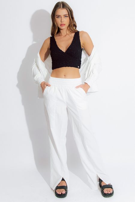 Calça Pantalona Style Celeste  Off White